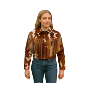 High Quality Cow Skin Fringe <b>Leather</b> <b>Jacket</b> Men Western Style Hair <b>Leather</b> Stand Collar Zipper Closure Casual <b>Winter</b> Front - Product Image 3