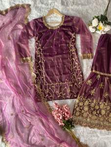 Mujeres indias pakistaníes lavanda sarga red tela Sharara traje más vendido fiesta tradicional boda y Diwali desgaste para mujeres - Product Image 2