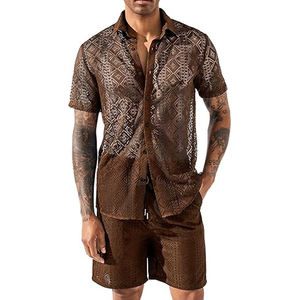 Conjunto de pantalones cortos de red para hombre 100% algodón verano 2 uds conjunto logotipo personalizado camiseta de gran tamaño pantalones cortos con cordón ropa de calle chándal para hombres - Product Image 2