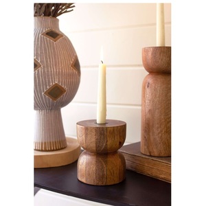 Portavelas de madera de acacia Natural de diseño de lujo, candelabro de madera pulido hecho a mano o portavelas - Product Image 4