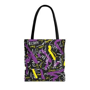 Borsa Tote Dream World Graffiti Portatile con Cerniera in Pelle PU Fodera in Poliestere Tinta Unita con Decorazione a Lettere per Tutte le Stagioni - Product Image 1