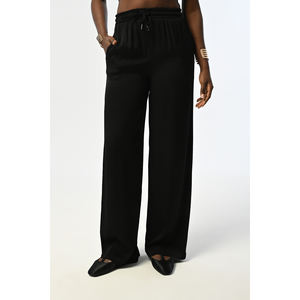 Pantaloni a Gamba Larga Neri con Motivi per Donna con Elastico in Vita - Product Image 3