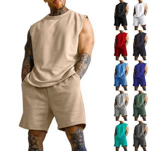 ชุดกางเกงขาสั้นลำลองสำหรับผู้ชายเสื้อยืดแขนสั้น + กางเกงขาสั้นสีพื้นชุดสั้นแฟชั่นสำหรับผู้ชาย - Product Image 2