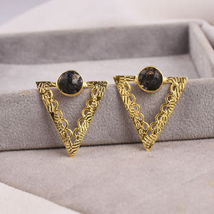 Pendiente redondo de Plata de Ley 925 con piedra preciosa de ónix negro Natural chapado en oro para regalo de fiesta de aniversario - Product Image 1