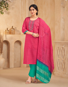 Latest Designer Hand Work Embroidered Fabric <b>Kurti</b> & Bottom with Printed Dupatta for Party Collections - Product Image 4