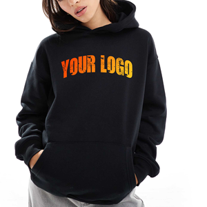 Sudadera con Capucha para Mujer, Diseño Personalizado, Hombros Caídos, Tejido Grueso, 100% Algodón, Nueva Colección, Talla Grande, Manga Larga, Letras Impresas, Color Negro - Product Image 1