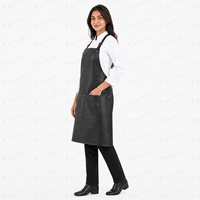 Tablier en cuir pour femme, uniforme de chef, usage restaurant/bar, noir, tissu tissé, fermeture à bouton-pression, manches longues