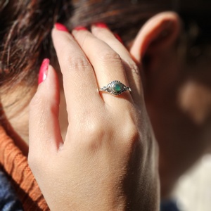 แหวนพลอยสีเงินสำหรับเด็กเล็กแหวนเงินพลอยสีเขียว - Product Image 2