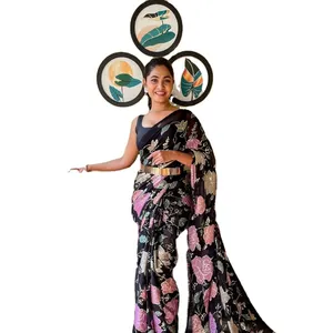 Saree และ maharastra ดีไซเนอร์ Saree แบบดั้งเดิมผ้าไหมสีชมพูน่ารักนี้