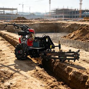 Farm Use <b>Walking</b> Chain Trencher <b>Machine</b> 12‑15HP Diesel Engine Mini Ditcher For Garden Cable Trench Work - Product Image 2