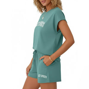Ensemble de shorts 2 pièces pour femmes, léger, confortable, décontracté, uni, respirant, séchage rapide, coupe régulière, en coton, pour l'été - Product Image 3