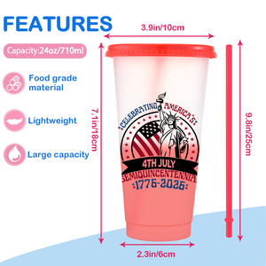 Vasos de Plástico Personalizados de 16oz y 24oz que Cambian de Color con el Agua Fría, Libres de BPA, Regalo para la Celebración del Día de la Independencia del 250 <span class=keywords><strong>Aniversario</strong></span> de EE. UU. - Product Image 3