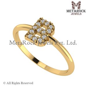 Bague initiale B en or jaune massif 14 carats Pave Diamond Jewelry Fait à la main A à Z Minimalist Letters Ring Gold Diamond Jewelry B Ring - Product Image 2