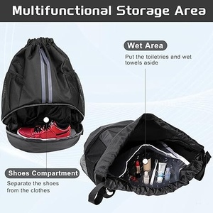 Sac à dos de sport en nylon noir avec poches latérales en filet pour bouteilles d'eau et rangement de ballons de basket, capacité 30-40L - Product Image 4