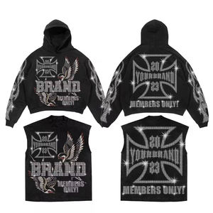 Fabricant de sweats à capuche personnalisés Survêtements de sport avec strass imprimés sur toute la surface Ensemble Pantalon de survêtement en coton Survêtements grande taille pour hommes - Product Image 3