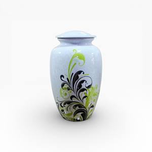 Urna Funeraria Azul Claro con Diseño Floral en Espiral, Patrón Artístico y Acabado Brillante para Tributo Conmemorativo - Product Image 1