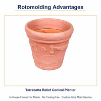 Moule de rotomoulage personnalisé OEM ODM pour pot de fleurs conique en terre cuite à relief, fabrication interne sans frais de moulage, directement de l'usine