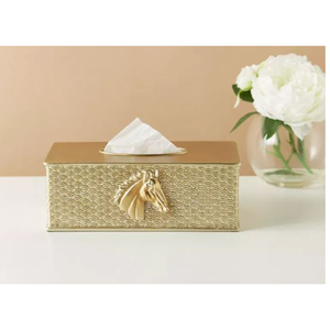 Portapañuelos Decorativo con Relieve de Caballo Clásico, Caja de Pañuelos de Metal de Primera Calidad, Accesorios para Servilletas de Mesa para Suministros de Hotel - Product Image 1