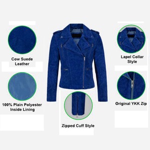 Veste de motard en cuir suédé bleu fait à la main pour hommes femmes col montant avant Logo haute qualité célébrité inspiré vêtements d'extérieur décontractés - Product Image 2
