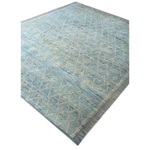 Alfombra de Lana Azul Zuri Anudada a Mano, Diseño Geométrico de Diamantes, Estilo Tabriz, Rectangular, para Pasillo y Sala de Estar -Pae-5543 - Product Image 2