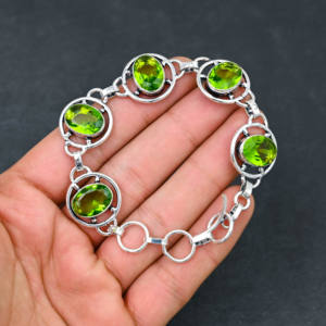 Pulsera de piedras preciosas creadas en laboratorio de peridoto verde estilo de cadena hecho a mano 925 plateado diseñador de lujo joyería compromiso de boda - Product Image 5