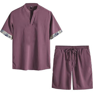 Ensemble de vêtements de sport deux pièces sur mesure pour hommes T-shirt à manches courtes imprimé en coton respirant et short pour l'été - Product Image 6