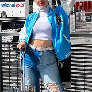 New Fashion Ladies Crop Varsity Jackets in Black & <b>White</b> Color Plus Size Stylish Wool Crop <b>Top</b> Jackets for Ladies - Product Image 6