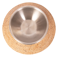 Bol de nourriture pour animaux de compagnie en rotin, accessoires pour animaux de compagnie fabriqués à partir de matériaux naturels et décoration de la maison élégante, vente en gros.