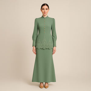 Senja élégance modeste BAJU KURUNG ensemble vêtements musulmans modernes manches bouffantes boutons dorés grande taille respirant mariages formels - Product Image 4