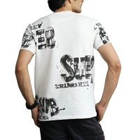 T-shirt tricoté tendance rétro à imprimé lettres effet éclaboussures d'encre, manches courtes, col rond, passe-partout, 100 % coton, 200 grammes, sérigraphie