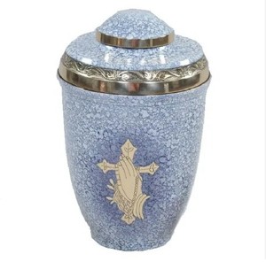Urna de cremación de recuerdo de aluminio Multicolor alto, suministros funerarios coloridos, almacenamiento de cenizas, tamaño adulto, Metal, mármol, garantía de hierro - Product Image 1