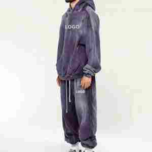 Chándal personalizado lavado ácido para hombre transpirable sostenible Fitness ropa deportiva impresa con logotipo para todas las estaciones - Product Image 5