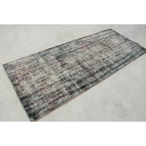 Vintage Turkish Accent <b>Rug</b> 3.5x6.8 ft, <b>Black</b> Wool <b>Rug</b> - Product Image 3