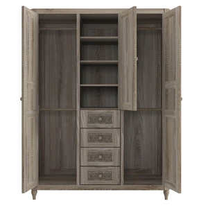 Modern Solid Teak Wood Handcrafted Mirrored Wardrobe <b>Armoire</b> Drawers Weathered Finish Hotel Bedroom Storage Apartment - Product Image 2