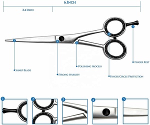 Salon professionnel barbier ciseaux de coupe de cheveux poignée en céramique en acier inoxydable pointe émoussée pointue droitier beauté coiffure - Product Image 5