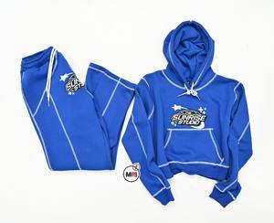 Women's Heavyweight Cotton Crop Hoodie and <b>Short</b> Sweat Pants <b>Set</b> Custom OEM Embroidery High Quality with Contrast Stitching - Product Image 1