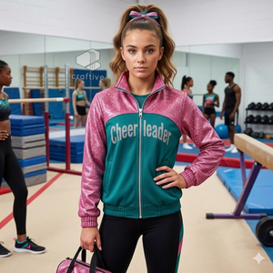 Fashion Glitter PU Cheer Girls <b>Dance</b> Practice Warm Up Set Custom Rhinestone Competition Team Jacket And <b>Pants</b> For Cheerleaders - Product Image 4