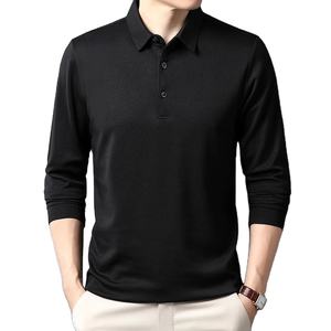 T-shirt polo décontracté à manches longues pour homme, haut tissé 100% coton confortable d'été - Product Image 3