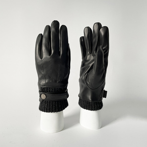 Gants d'hiver chauds en cuir noir pour hommes coupe-vent imperméable à l'eau écran tactile fonctionnalité décontracté cyclisme sport extérieur usage quotidien - Product Image 1