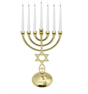 Menorah de Metal de alta calidad con estrella Chanukah Hanukkah Gold Terminado Judaica Candelabro judío hecho a mano por decor IMPEX - Product Image 1