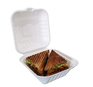 Boîtes Biodégradables Jetables Écologiques de 6X6 Pouces Conteneurs de Burger de Bagasse de Canne à Sucre Boîtes de Plats Blancs Naturels - Product Image 5