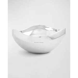 Bol de service en métal fini argent brillant de forme ronde pour décor de table de restaurant bols de service de fruits et de salade - Product Image 5