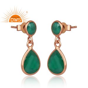 ต่างหูแบบหยดน้ำอัญมณีสีเขียวธรรมชาติชุบทองโรสเตอร์ลิงดีไซน์ล่าสุด - Product Image 2