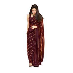 Ropa tradicional india Georgette con bordado trabajo encaje cremallera decoración listo para usar Sari indio Sari vestidos de mujer - Product Image 2
