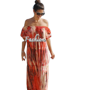 Verano Tie Dye largo Maxi vestido fuera del hombro sin tirantes sin mangas espalda diseño hecho mezcla de tela elegante verano señora vestido OEM - Product Image 1