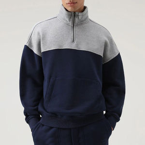 Sweat à capuche à col haut 100% polyester brossé nylon fait sweat à capuche pour homme avec demi fermeture éclair bloc de couleur pull à capuche et sweat-shirts - Product Image 3