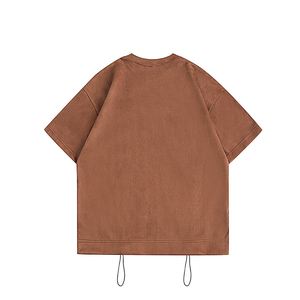 New Design Customized Men's Solid Color Slant Pocket Oversized Short Sleeve T-Shirt Adjustable Collar Draped Half Sleeve <b>Tshirt</b> - Product Image 5