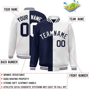 Veste universitaire en satin Logo d'équipe personnalisé Fermeture à boutons Couleurs contrastées Broderie Nom Numéro College Bomber Jacket Dropshipping - Product Image 4