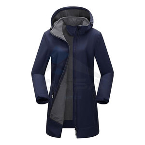 Chaqueta Cortavientos Softshell para Mujer, Forrada de Felpa, Aislada, Larga, Impermeable, con Capucha Desmontable, Azul Oscuro - Product Image 1