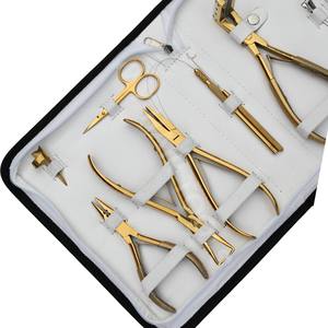 Outils d'extension capillaire professionnels dorés pour coiffeurs, avec pince à extensions à bandes, outil de sertissage micro-perles, outil de retrait, boucle de traction, anneau de doigt et pince bec de canard - Product Image 5